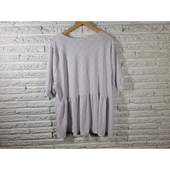 Boohoo Women Top 22 Plus 3/4 Sleeve White Eyelet Comfort Waist Poly Blend WHI15E - Picture 5 of 8